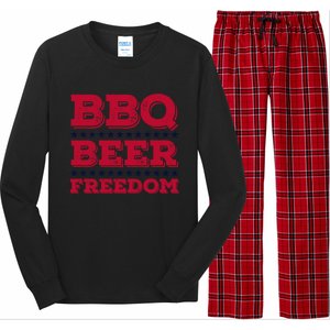 Bbq Beer Freedom Usa Red White And Blue Patriotic Gift Long Sleeve Pajama Set