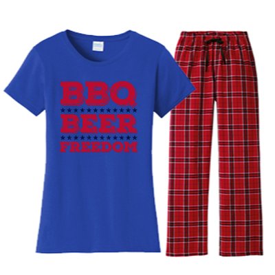 Bbq Beer Freedom Usa Red White And Blue Patriotic Gift Women's Flannel Pajama Set