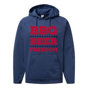 Bbq Beer Freedom Usa Red White And Blue Patriotic Gift Performance Fleece Hoodie