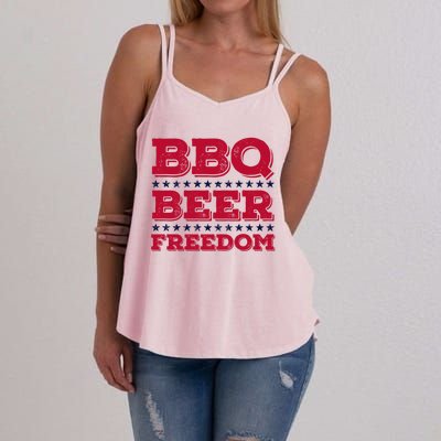 Bbq Beer Freedom Usa Red White And Blue Patriotic Gift Women's Strappy Tank