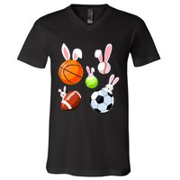 Basketball Baseball Football Soccer Sports Easter Bunny V-Neck T-Shirt