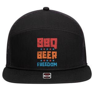 Bbq Beer Freedom Patriotic America 4th Of July Usa Picnic Cute Gift 7 Panel Mesh Trucker Snapback Hat