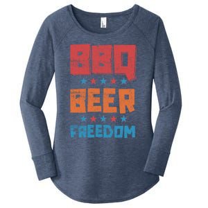 Bbq Beer Freedom Patriotic America 4th Of July Usa Picnic Cute Gift Women's Perfect Tri Tunic Long Sleeve Shirt