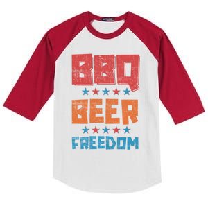 Bbq Beer Freedom Patriotic America 4th Of July Usa Picnic Cute Gift Kids Colorblock Raglan Jersey