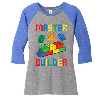 Brick Builder Funny Blocks Building Master Builder Toys Women's Tri-Blend 3/4-Sleeve Raglan Shirt