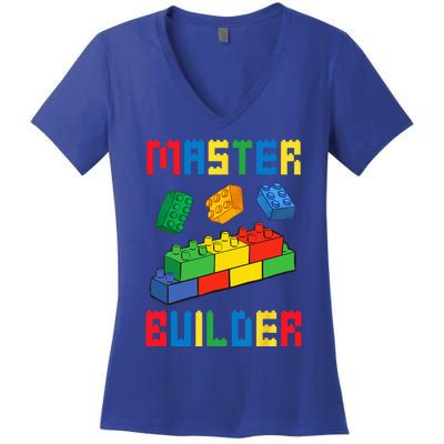 Brick Builder Funny Blocks Building Master Builder Toys Women's V-Neck T-Shirt