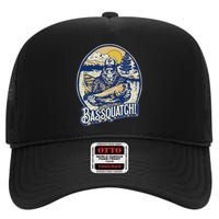 Bassquatch! Bass Fisherman Sasquatch Funny Bigfoot Fishing High Crown Mesh Back Trucker Hat