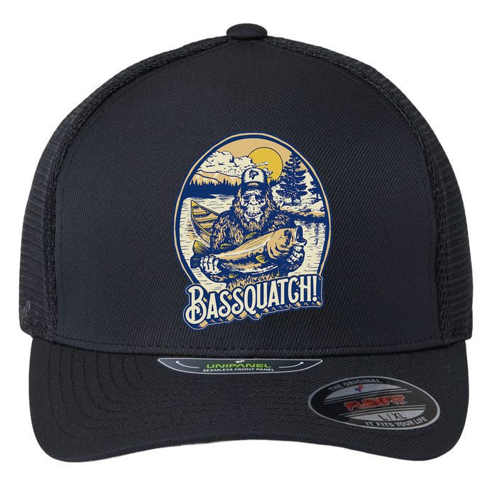 Bassquatch! Bass Fisherman Sasquatch Funny Bigfoot Fishing Flexfit Unipanel Trucker Cap