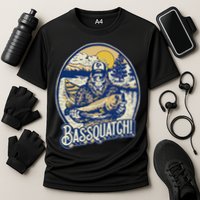 Bassquatch! Bass Fisherman Sasquatch Funny Bigfoot Fishing Cooling Performance Crew T-Shirt