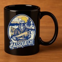 Bassquatch! Bass Fisherman Sasquatch Funny Bigfoot Fishing 11oz C Handle Ceramic Mug