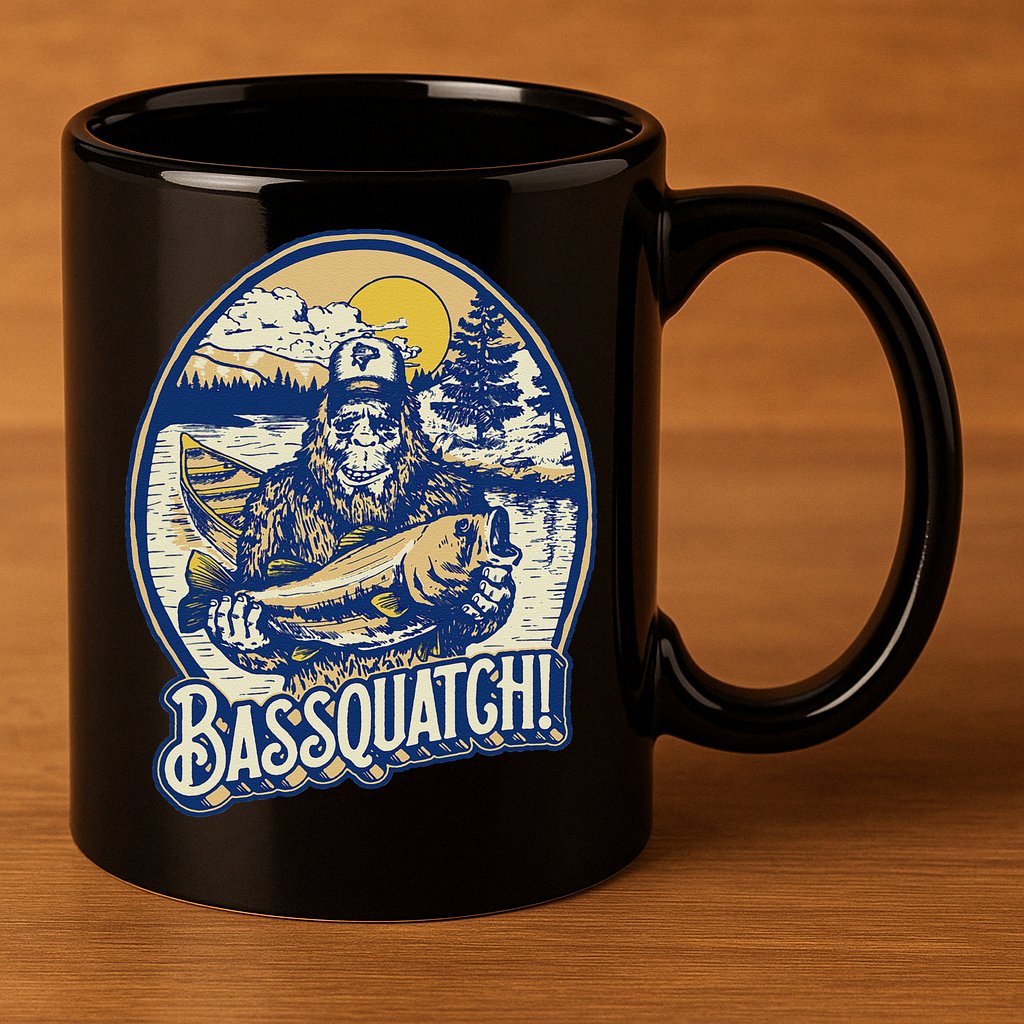 Bassquatch! Bass Fisherman Sasquatch Funny Bigfoot Fishing 11oz C Handle Ceramic Mug