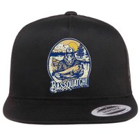 Bassquatch! Bass Fisherman Sasquatch Funny Bigfoot Fishing Flat Bill Trucker Hat