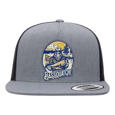 Bassquatch! Bass Fisherman Sasquatch Funny Bigfoot Fishing Flat Bill Trucker Hat