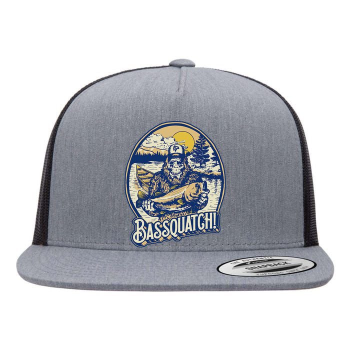 Bassquatch! Bass Fisherman Sasquatch Funny Bigfoot Fishing Flat Bill Trucker Hat