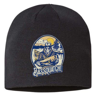 Bassquatch! Bass Fisherman Sasquatch Funny Bigfoot Fishing Sustainable Beanie