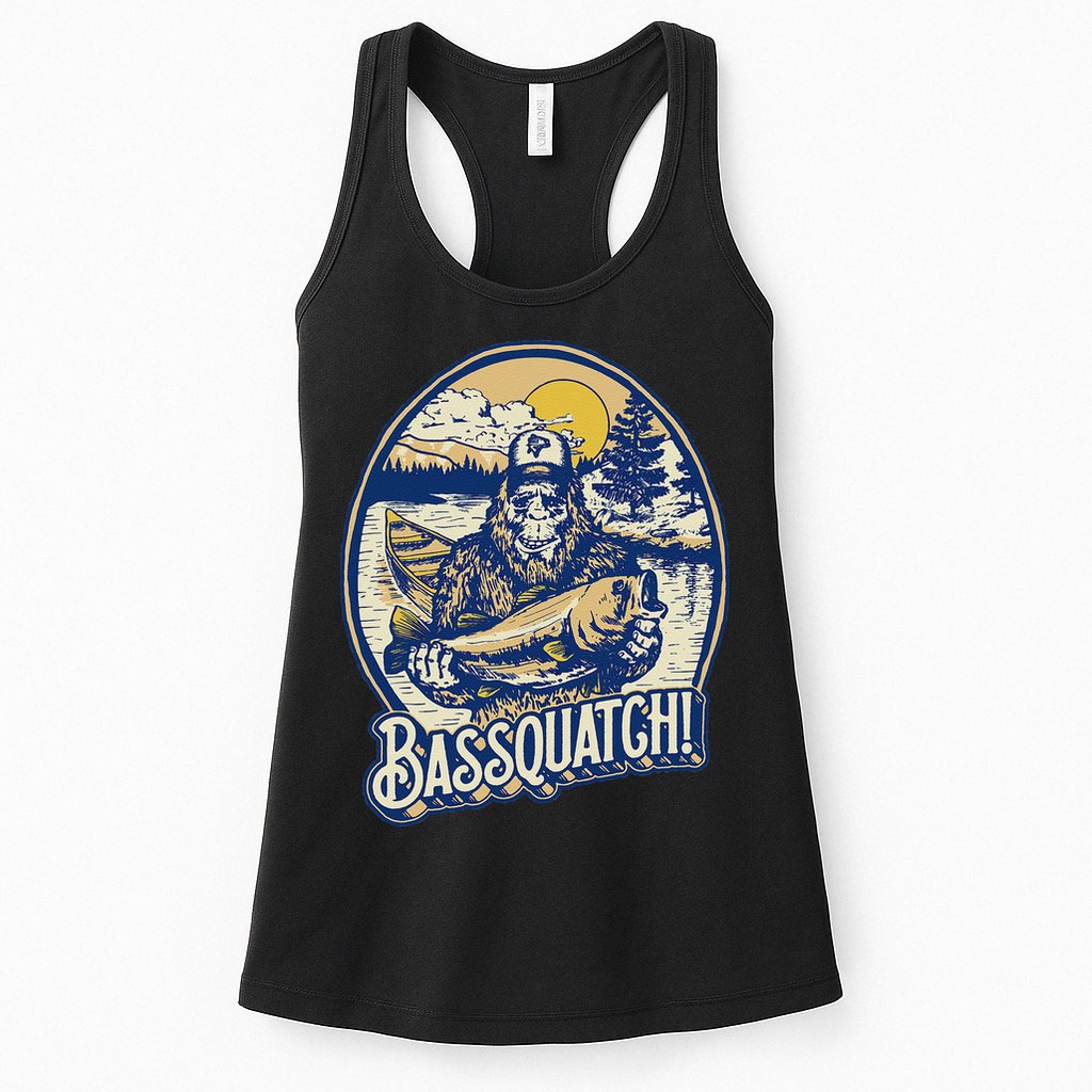 Bassquatch! Bass Fisherman Sasquatch Funny Bigfoot Fishing Womens Tank Top