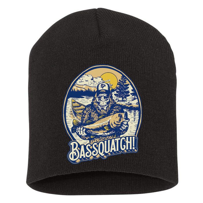 Bassquatch! Bass Fisherman Sasquatch Funny Bigfoot Fishing Short Acrylic Beanie