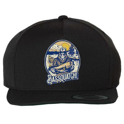 Bassquatch! Bass Fisherman Sasquatch Funny Bigfoot Fishing Wool Snapback Cap