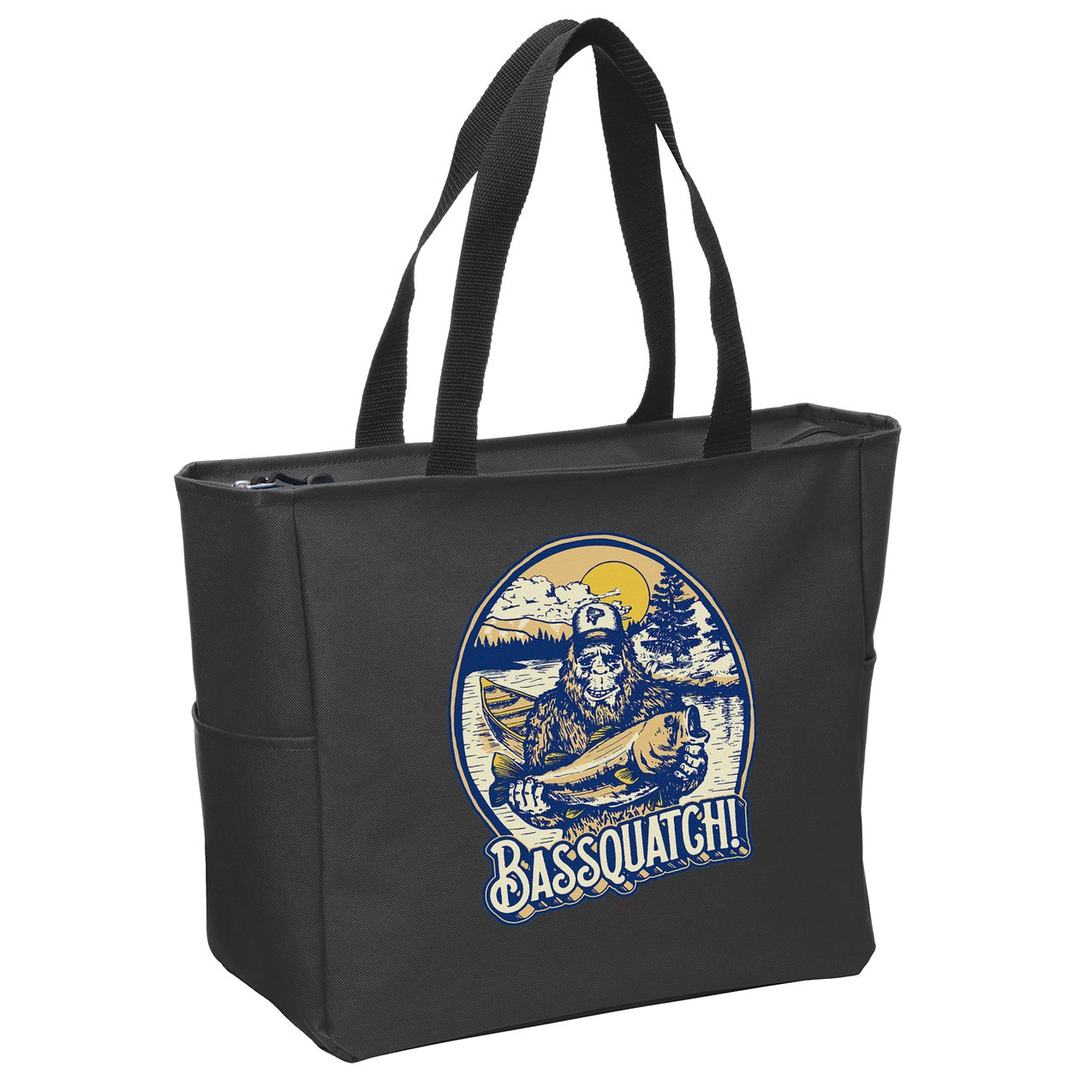 Bassquatch! Bass Fisherman Sasquatch Funny Bigfoot Fishing Zip Tote Bag