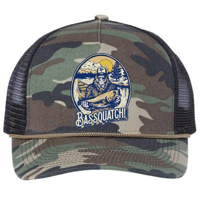 Bassquatch! Bass Fisherman Sasquatch Funny Bigfoot Fishing Retro Rope Trucker Hat Cap