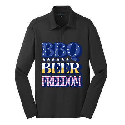 Bbq Beer Freedom Quote Gift Silk Touch Performance Long Sleeve Polo