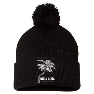 Bora Bora French Polynesia Palm Tree Pom Pom 12in Knit Beanie