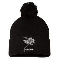 Bora Bora French Polynesia Palm Tree Pom Pom 12in Knit Beanie