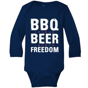 Bbq Beer Freedom America Usa Party 4th Of July Patriotic Gift Baby Long Sleeve Bodysuit