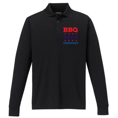 Bbq Beer Freedom Gift America Usa Party 4th Of July Gift Performance Long Sleeve Polo