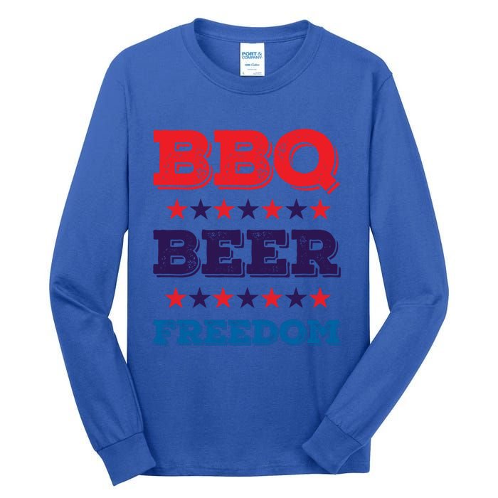 Bbq Beer Freedom Gift America Usa Party 4th Of July Gift Tall Long Sleeve T-Shirt