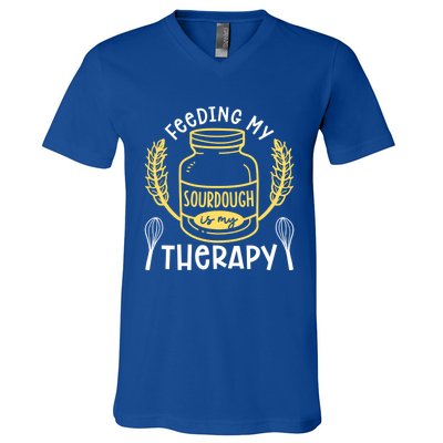 Bread Baking Feeding My Sourdough Is My Therapy Bread Baker Cool Gift V-Neck T-Shirt