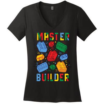 Brick Builder Funny Blocks Building Master Builder Women's V-Neck T-Shirt