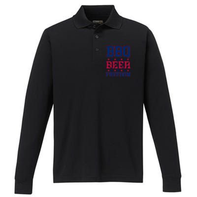 Bbq Beer Freedom Funny Republican Design Gift Performance Long Sleeve Polo