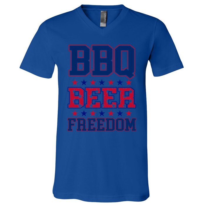 Bbq Beer Freedom Funny Republican Design Gift V-Neck T-Shirt