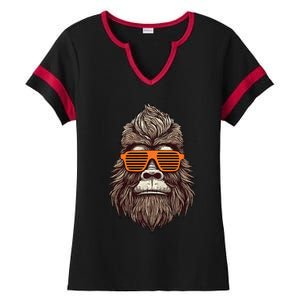 Bigfoot Birthday for Cool Striped Animal Theme Party Ladies Halftime Notch Neck Tee