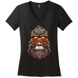 Bigfoot Birthday for Cool Striped Animal Theme Party Women's V-Neck T-Shirt