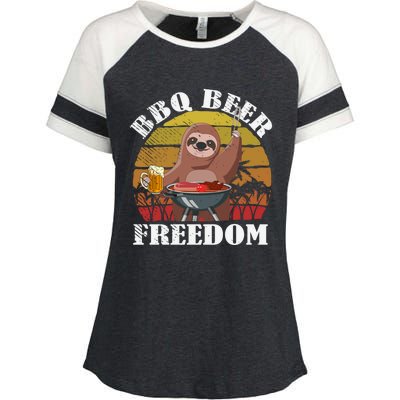 Bbq Beer Freedom Sloth Beer Er Fathers Day Grillers Gift Enza Ladies Jersey Colorblock Tee