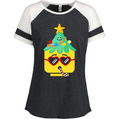 Block Building Figure Tree Christmas Master Builder  Enza Ladies Jersey Colorblock Tee