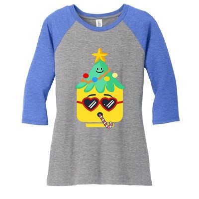 Block Building Figure Tree Christmas Master Builder  Women's Tri-Blend 3/4-Sleeve Raglan Shirt