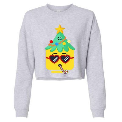 Block Building Figure Tree Christmas Master Builder  Cropped Pullover Crew