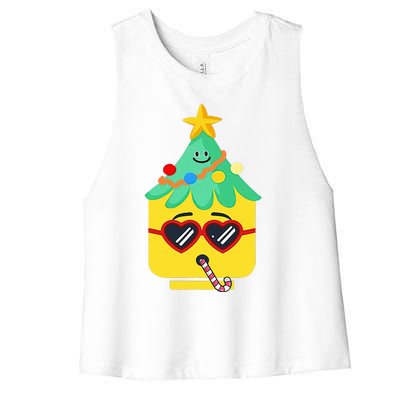 Block Building Figure Tree Christmas Master Builder  Women's Racerback Cropped Tank