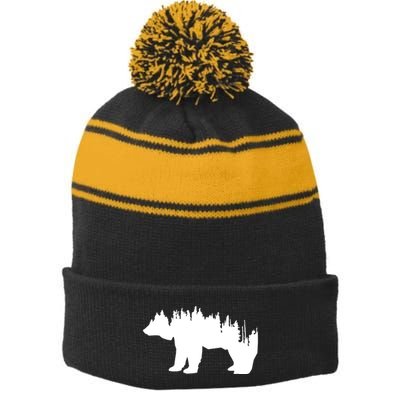 Brown Bear Forest Nature Stripe Pom Pom Beanie