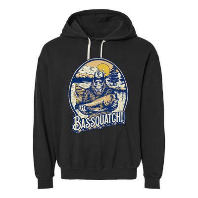 Bassquatch! Bass Fisherman Sasquatch Funny Bigfoot Fishing Garment-Dyed Fleece Hoodie