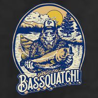 Bassquatch! Bass Fisherman Sasquatch Funny Bigfoot Fishing 7 Panel Mesh Trucker Snapback Hat