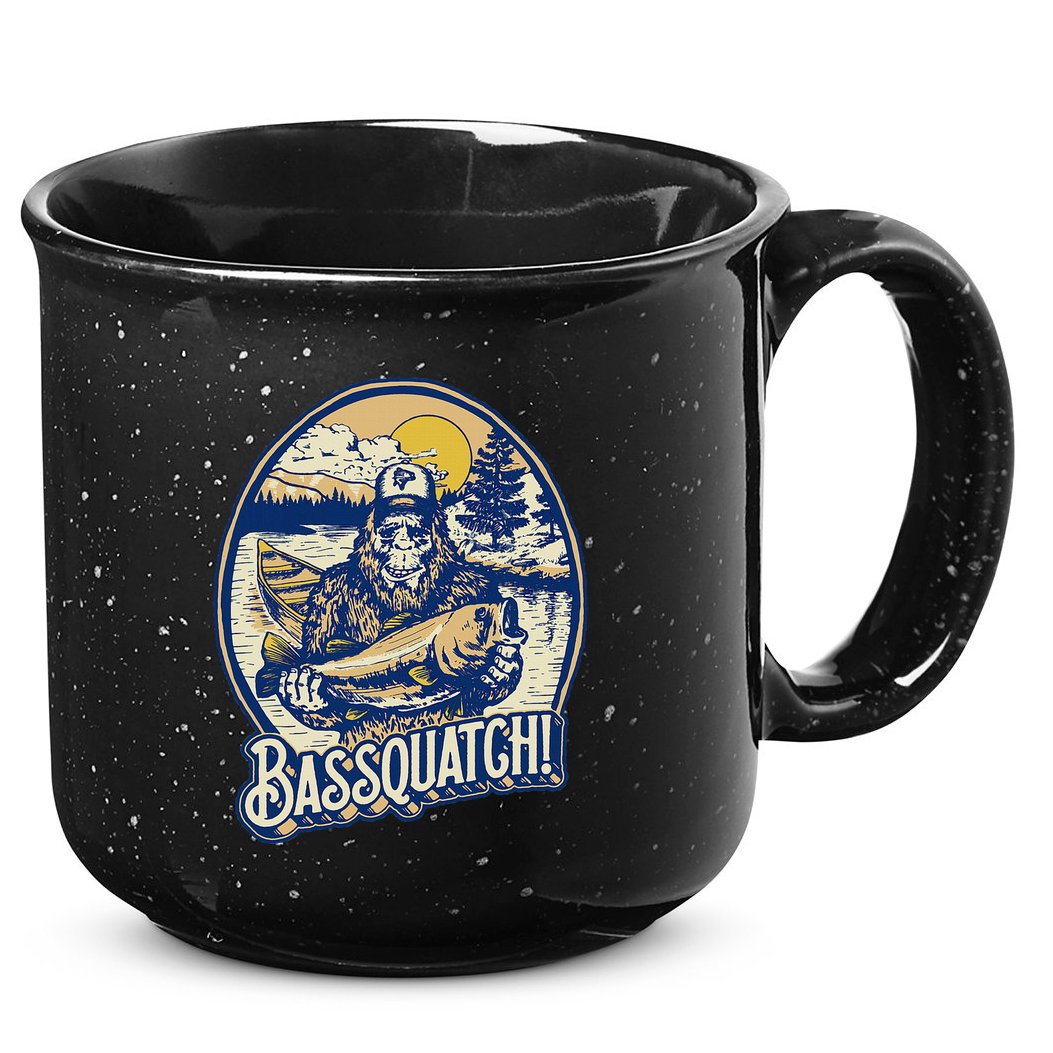 Bassquatch! Bass Fisherman Sasquatch Funny Bigfoot Fishing 15oz Campfire Ceramic Mug
