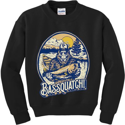 Bassquatch! Bass Fisherman Sasquatch Funny Bigfoot Fishing Kids Sweatshirt