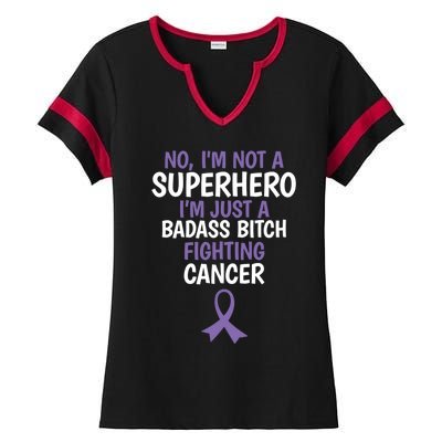 Badass Bitch Fighting Cancer Quote Funny Gift Ladies Halftime Notch Neck Tee