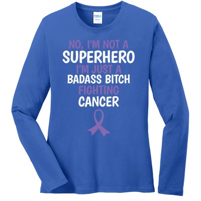 Badass Bitch Fighting Cancer Quote Funny Gift Ladies Long Sleeve Shirt