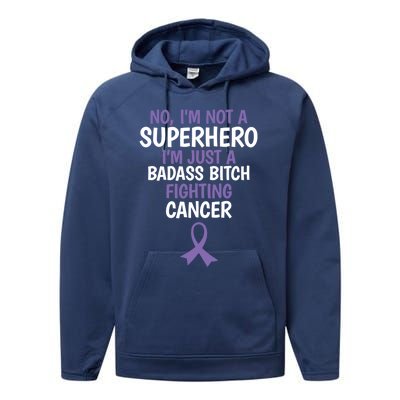 Badass Bitch Fighting Cancer Quote Funny Gift Performance Fleece Hoodie