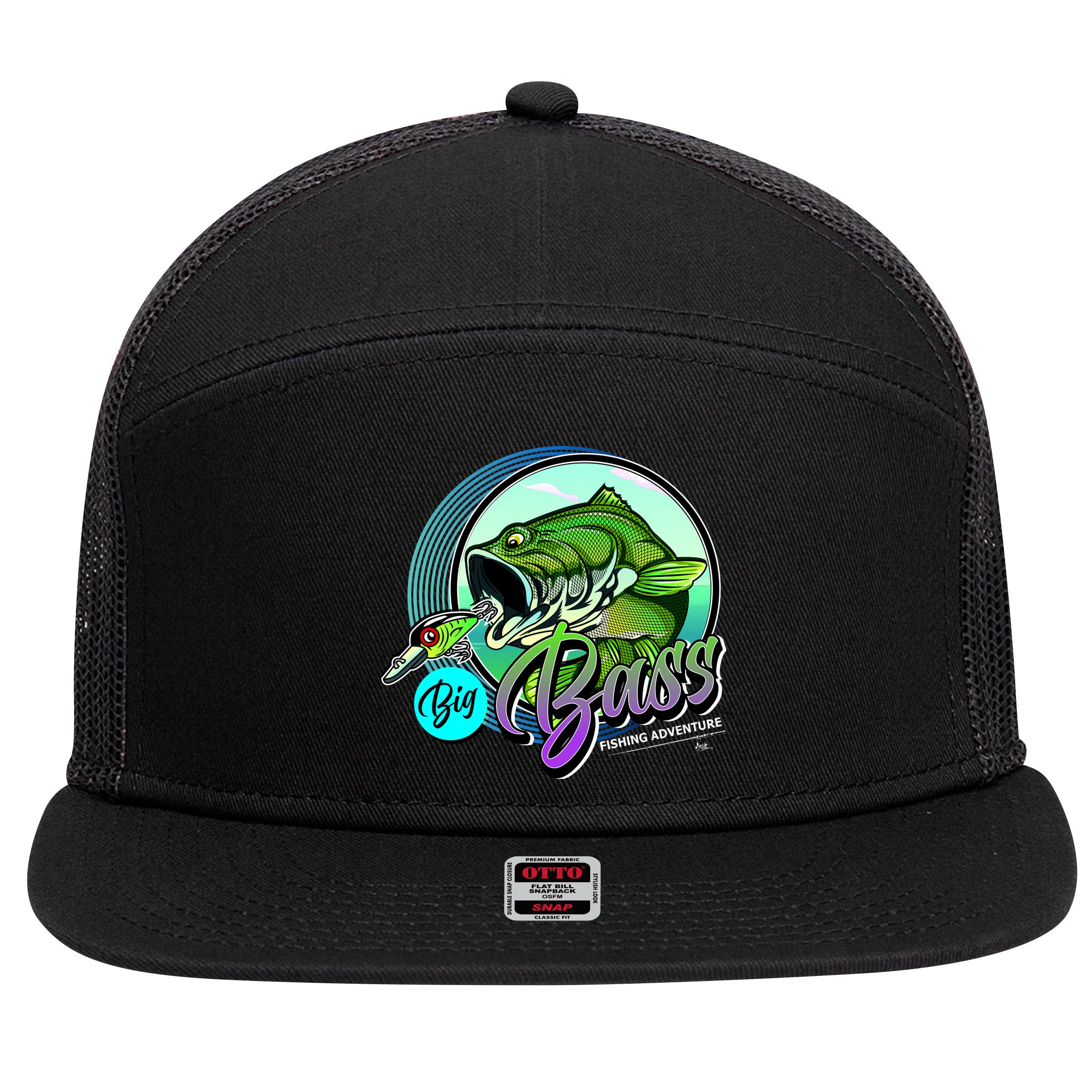 Big Bass Fishing Adventure 7 Panel Mesh Trucker Snapback Hat